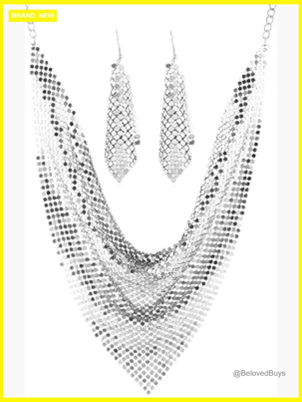 Sequins Tassel Choker Necklace Set with Pyramid Fringe Collar & Earrings